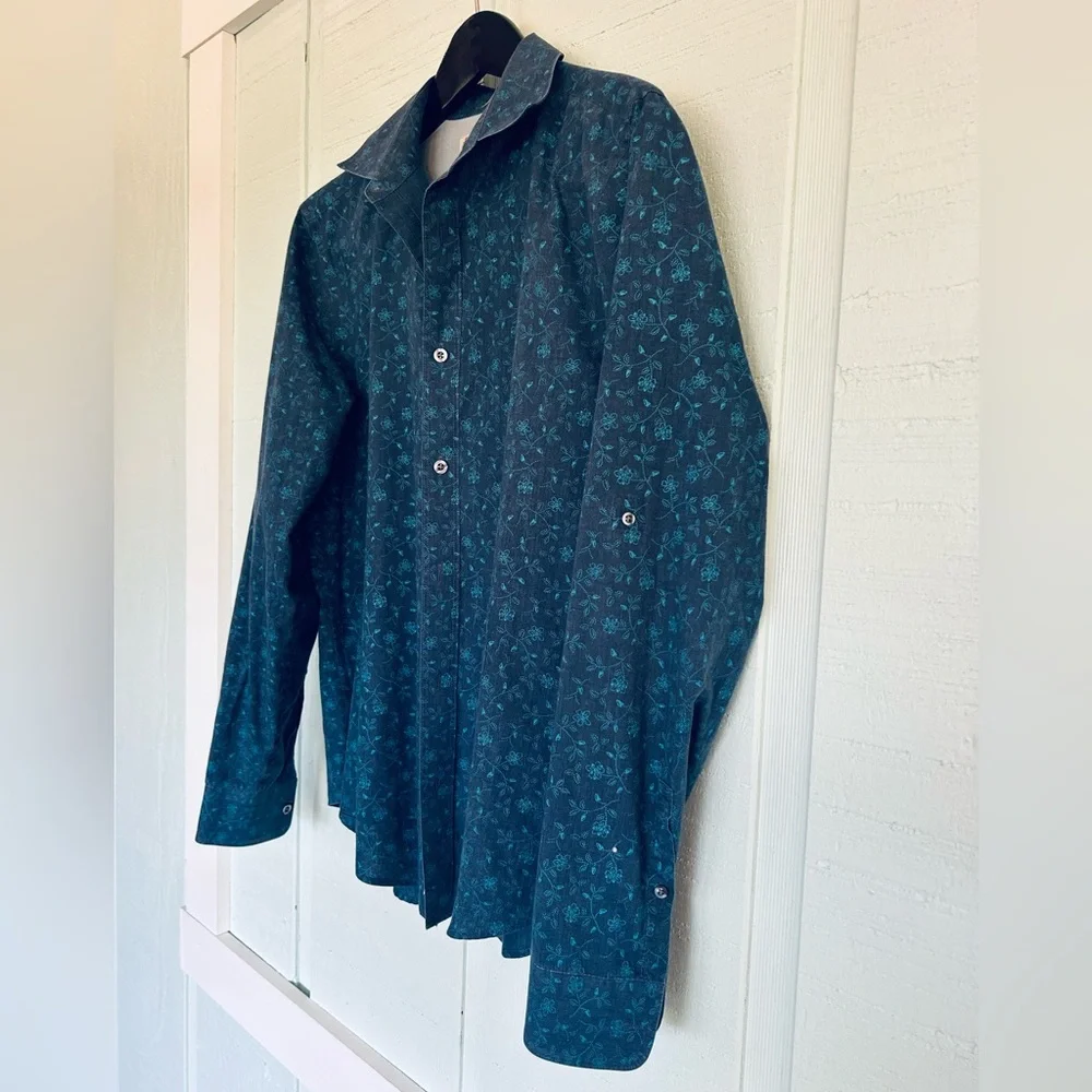 Original Penguin Button Down Shirt Mens M Blue Floral Heritage Slim Fit B9-1056